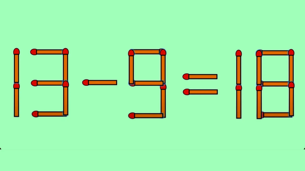 Test IQ cu chibrituri | Corectați egalitatea 13 - 9 = 18, mutând un singur băț