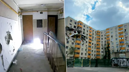 Primele imagini din interiorul blocului care a explodat în Rahova. Muncitorii au reușit să monteze primii stâlpi de susținere pe casa scării