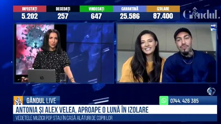 GÂNDUL LIVE. Alex Velea: „Fiți puternici, o să treacă și această perioadă. Mâncați sănătos și faceți sport!” / Antonia: „Ne bucurăm de timpul petrecut împreună””