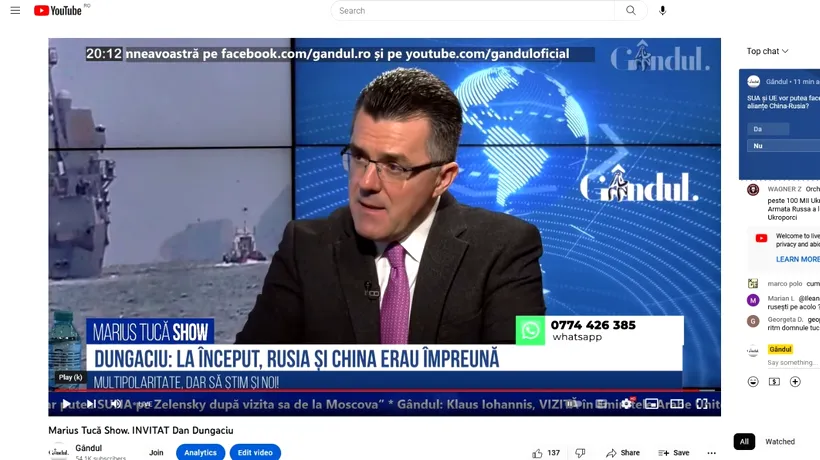 POLL Marius Tucă Show: „SUA și UE vor putea face față militar și economic unei alianțe China-Rusia?”