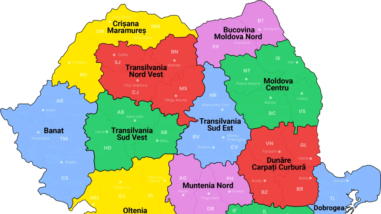 România ar putea fi reorganizată în 12 județe, conform unui proiect de lege. Cum ar putea fi împărțită țara
