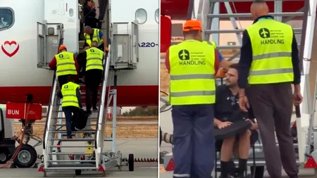 Pasager în scaun rulant, urcat pe brațe într-un avion la Oradea. Imaginile au stârnit revoltă: ”În ce secol suntem?”