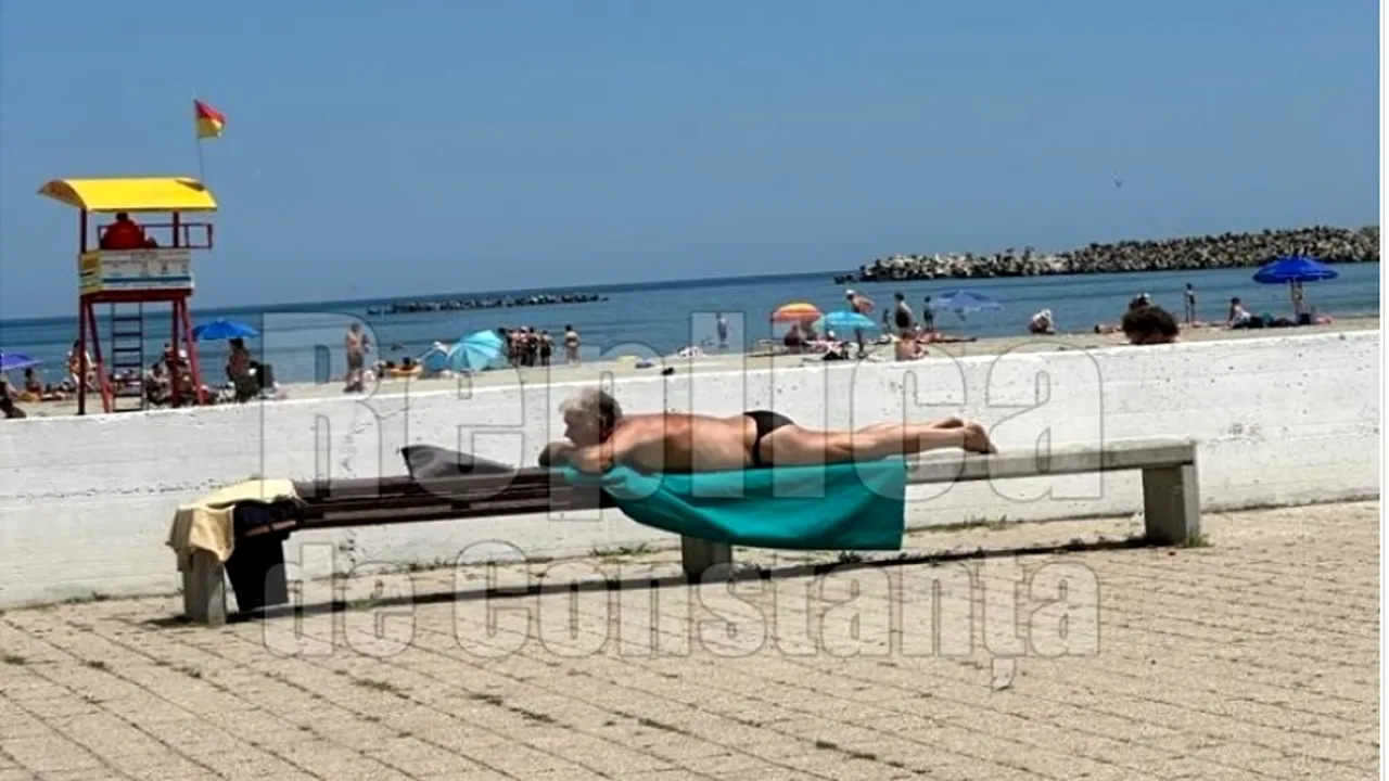 Un turist din Mamaia a ales să se bronzeze pe o bancă, ca să nu plătească pentru un ȘEZLONG. „De ce să dau 100 lei, când pot să fac plajă moca?”