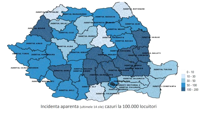 Bucureștiul are o evoluție stabilă a pandemiei, în premieră în ultima lună. 15 județe înregistrează încă un trend ascendent. Raportul INSP