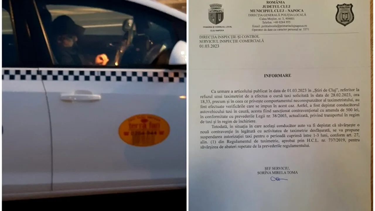 Câți lei a primit amendă TAXIMETRISTUL din Cluj-Napoca, după ce a refuzat o clientă pe motiv că este unguroaică