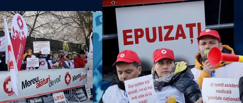 Angajații din SĂNĂTATE au protestat în fața Ministerului Muncii. Asistent medical: „Eroul din pandemie a fost îngenuncheat”
