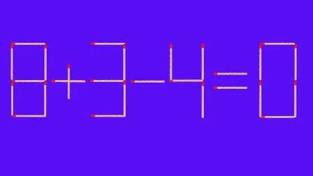 TEST IQ | Mută un singur băț de chibrit pentru a corecta 8+3-4=0