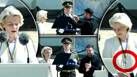 Decorație cu dedicație. Zelenski a inventat un ordin special pentru Ursula von der Leyen și a decorat-o în timpul vizitei de la Kiev