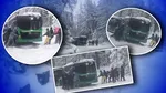 Imagini cu un autobuz blocat în zăpadă, la Braşov. Mai mulţi călători încearcă să-l tragă din nămeţi cu mâinile goale