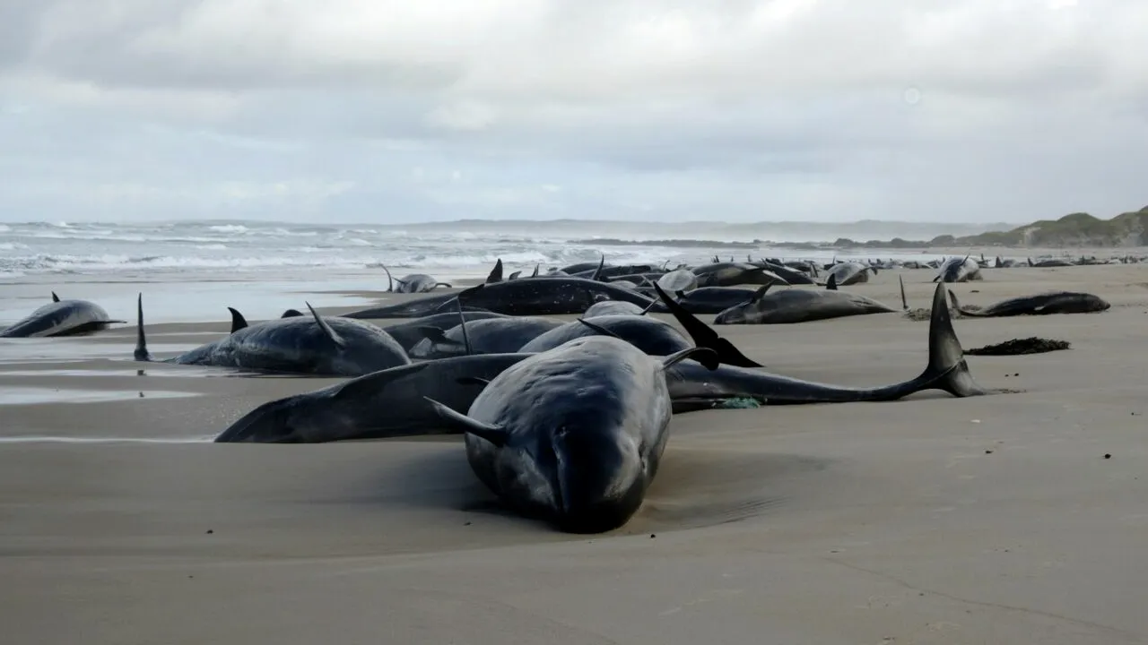 Tragedie ecologică în Australia. Peste 150 de BALENE eşuate pe o plajă izolată din Tasmania