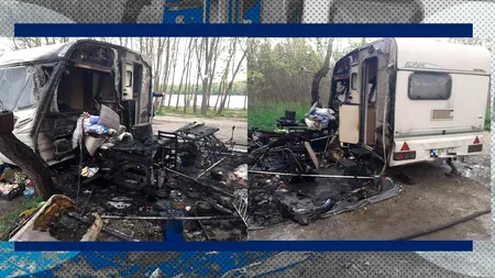 Doi seniori, soț și soție, la un pas să piară arși de vii în rulotă. Femeia este în stare critică