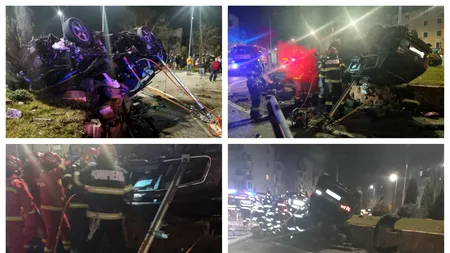 FOTO-VIDEO | Un tânăr de 21 de ani a murit, după ce s-a răsturnat cu mașina într-un sens giratoriu din Sebeș. Accidentul, surprins de camerele de supraveghere
