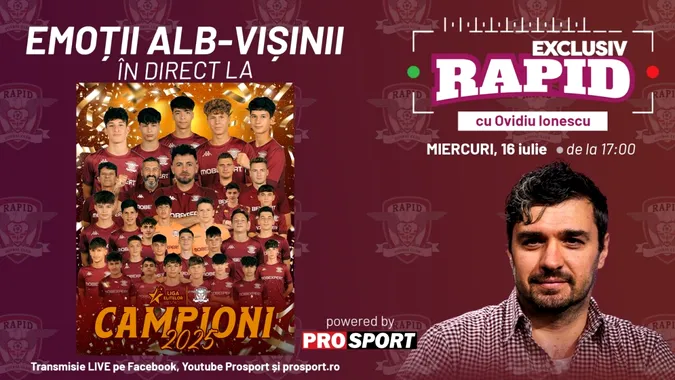 „EXCLUSIV RAPID” – alături de campionii Rapidului. Vă așteptăm alături de noi la ora 17:00, în direct pe canalul de YouTube – ProSport!