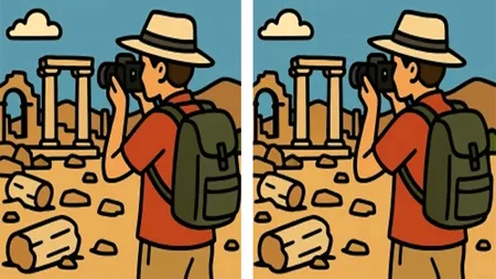 Test de perspicacitate | Acești doi turiști par identici, dar nu sunt. Găsiți cele 3 diferențe!