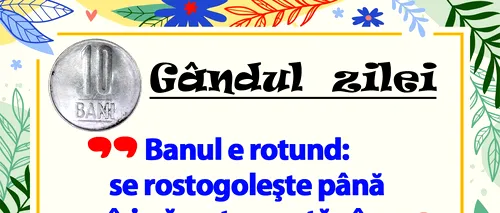 GÂNDUL ZILEI | Banul e rotund: se rostogoleşte până îşi găseşte un stăpân