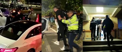 VIDEO - Momentul în care șoferul Mercedesului care a demarat în trombă pe lângă un polițist și patru jandarmi a fost prins. E fiul unei cunoscute cântărețe! / În cursul nopții, „bombardierul” a postat filmulețe din cada cu spumă, în timp ce râdea de polițiști