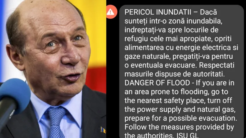 DSU CONTRAZICE afirmațiile lui Traian Băsescu, conform cărora mesajul RO-ALERT nu ar fi fost utilizat în cazul inundațiilor din Galați