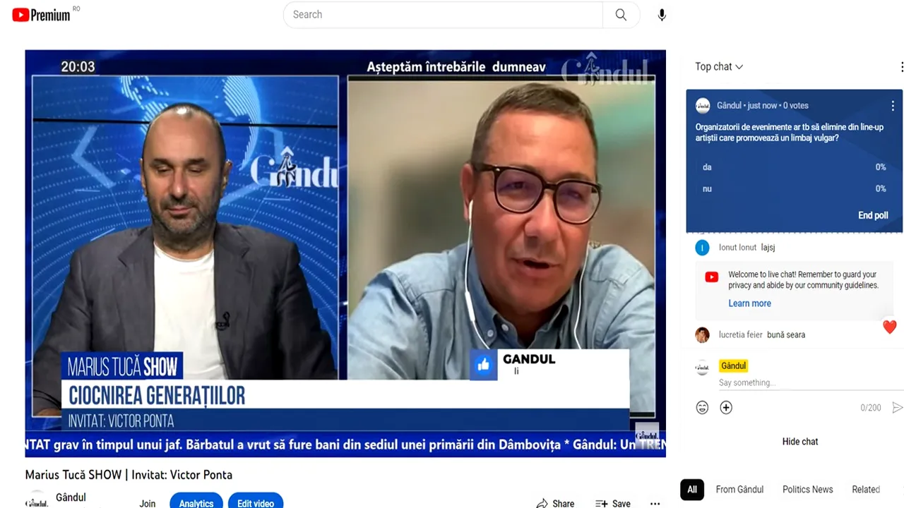 POLL Marius Tucă Show: „Organizatorii de evenimente ar trebui să elimine din line-up artiștii care promovează un limbaj vulgar?”