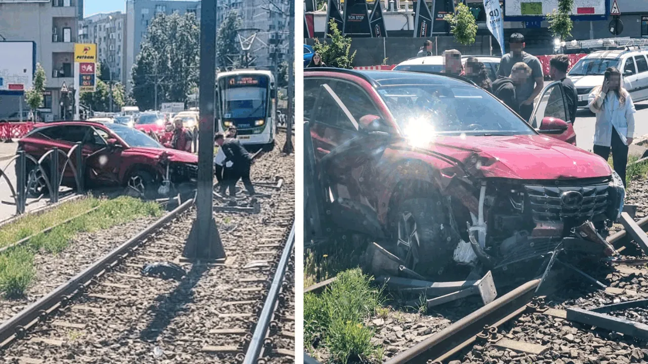 Linia de tramvai 41, blocată după ce un șofer a făcut prăpăd pe Șoseaua Virtuții și a pătruns pe șină