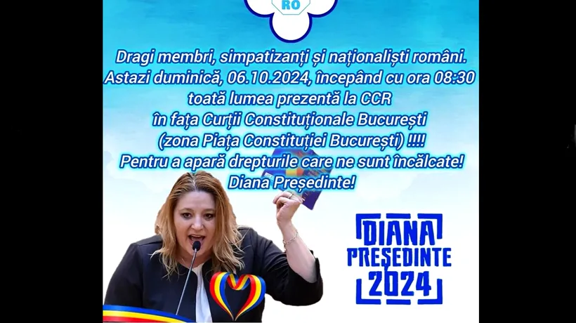 Diana ȘOȘOACĂ își cheamă susținătorii în fața CCR/Miting Pentru a apăra drepturile care ne sunt încălcate