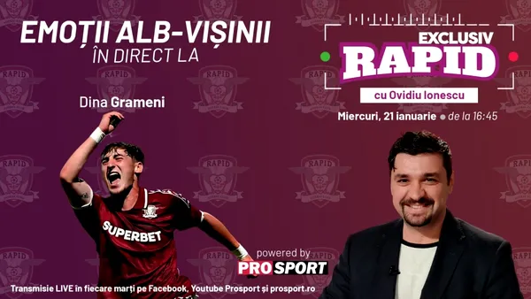 Cel mai bun jucător al Rapidului din ultimul meci vine astăzi la „EXCLUSIV RAPID”, în direct pe YouTube – ProSport, de la ora 16:45