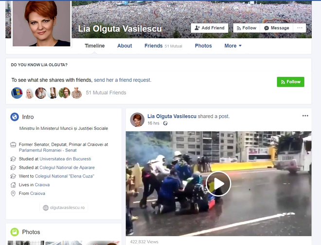 Lia Olguța Vasilescu pagina de Facebook