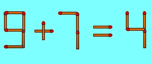 Test de inteligență pentru genii | Corectați 9 + 7 = 4, mutând un singur băț de chibrit 