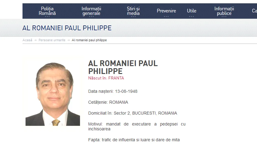 Poliția a publicat fotografia Prințului Paul la secțiunea „persoane urmărite”! Ce detalii apar despre Paul Philippe al României și unde s-ar afla acesta în prezent!