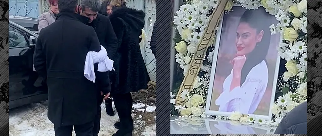 Moment EMOȚIONANT la înmormântarea Alinei Popa! Sicriul tinerei artiste a fost purtat spre mașina mortuară pe un covor roșu, cu petale de trandafiri