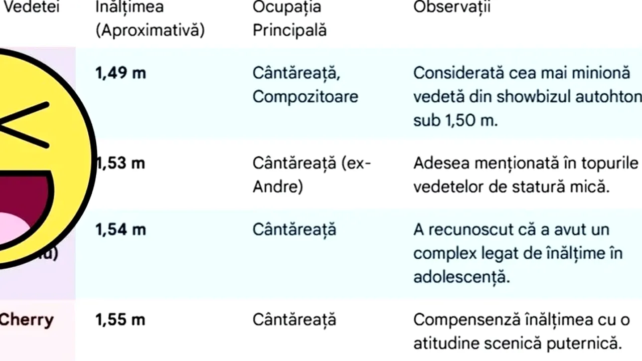 Top 10 cele mai scunde vedete din țara noastră. Ce cântăreață îndrăgită din România are doar 1,49 m înălțime