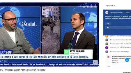 POLL Marius Tucă Show: „Ar trebui ca România să accepte migranți afgani și sirieni, în schimbul aderării la spațiul Schengen?”