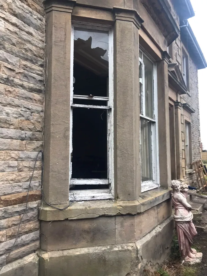 Greystonedale Mansion before it was restored by Joanne Shiels and her partner Geoff Bell. Photo released May 12 2025. A retired couple have transformed a once 'derelict' 140-year-old mansion into a stunning �1 million party house. Joanne Shiels, 60, and her partner Geoff Bell, 61, bought the crumbling Greystonedale Mansion in Haltwhistle, Northumberland, for �300,000 in May 2022. Over next 24 months they gave the eight bedroom property some much-needed TLC investing �220,000 for a complete refurbishment. They fitted it with its very own �disco kitchen�, a games room, and a replanted the one-acre private garden - it also fits up to 14 guests.,Image: 998380834, License: Rights-managed, Restrictions: Editorial use, commercial use may require additional licenses. We don't use AI to make images which could be mistaken for news photos. AI use will be clearly indicated. Supplied on condition you ensure personal data is processed in compliance with UK GDPR, Model Release: no, Credit line: Courtesy Joanne Shiels / SWNS / SWNS / Profimedia