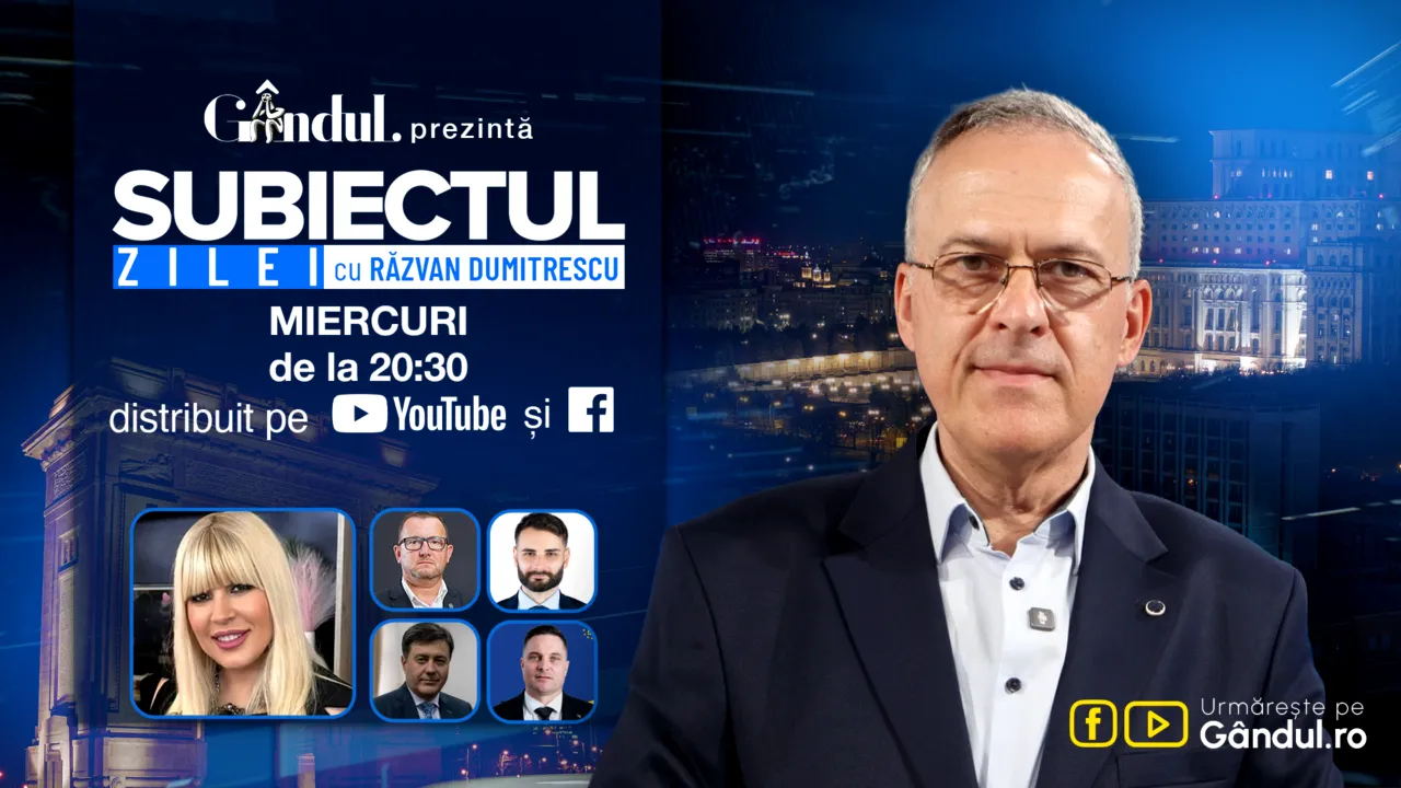 „Subiectul Zilei cu Răzvan Dumitrescu” începe miercuri, 21 octombrie, de la ora 20:30, live pe Gândul. În exclusivitate, Elena Udrea, analiza noului guvern Niculescu. Lideri adevărați sau păpușați din umbră