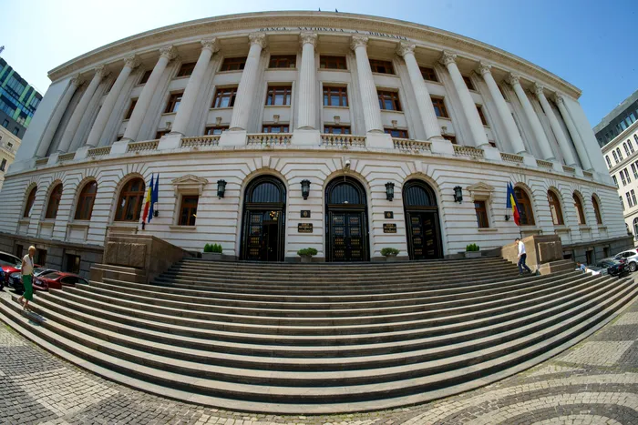 The National Bank of Romania (BNR) headquarters, the new wing of the BNR Palace, inside which the listing event at the Bucharest Stock Exchange of Hidroelectrica, the largest electricity producer in Romania, takes place . Hidroelectrica (BSE H2O) debuts trading with the largest IPO in the BVB history worth EUR 1.9 billion, through which Fondul Proprietatea sold all its shares of 19.94%. Hidroelectrica starts trading at Bucharest Stock Exchange, Bucharest, Romania - 12 Jul 2023,Image: 788762950, License: Rights-managed, Restrictions: , Model Release: no