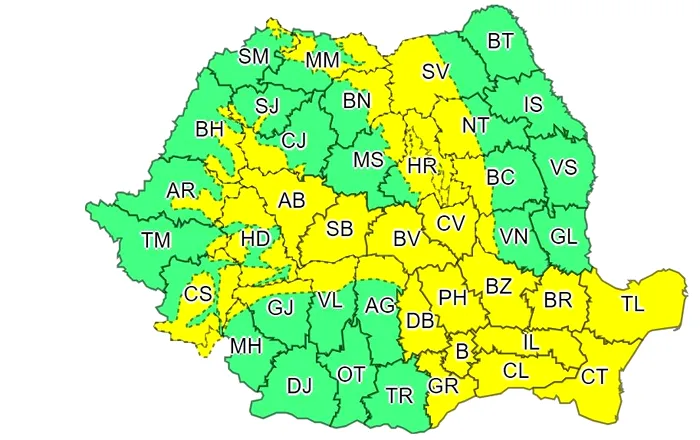Un alt cod galben, valabil duminică, între orele 08:00 și 18:00