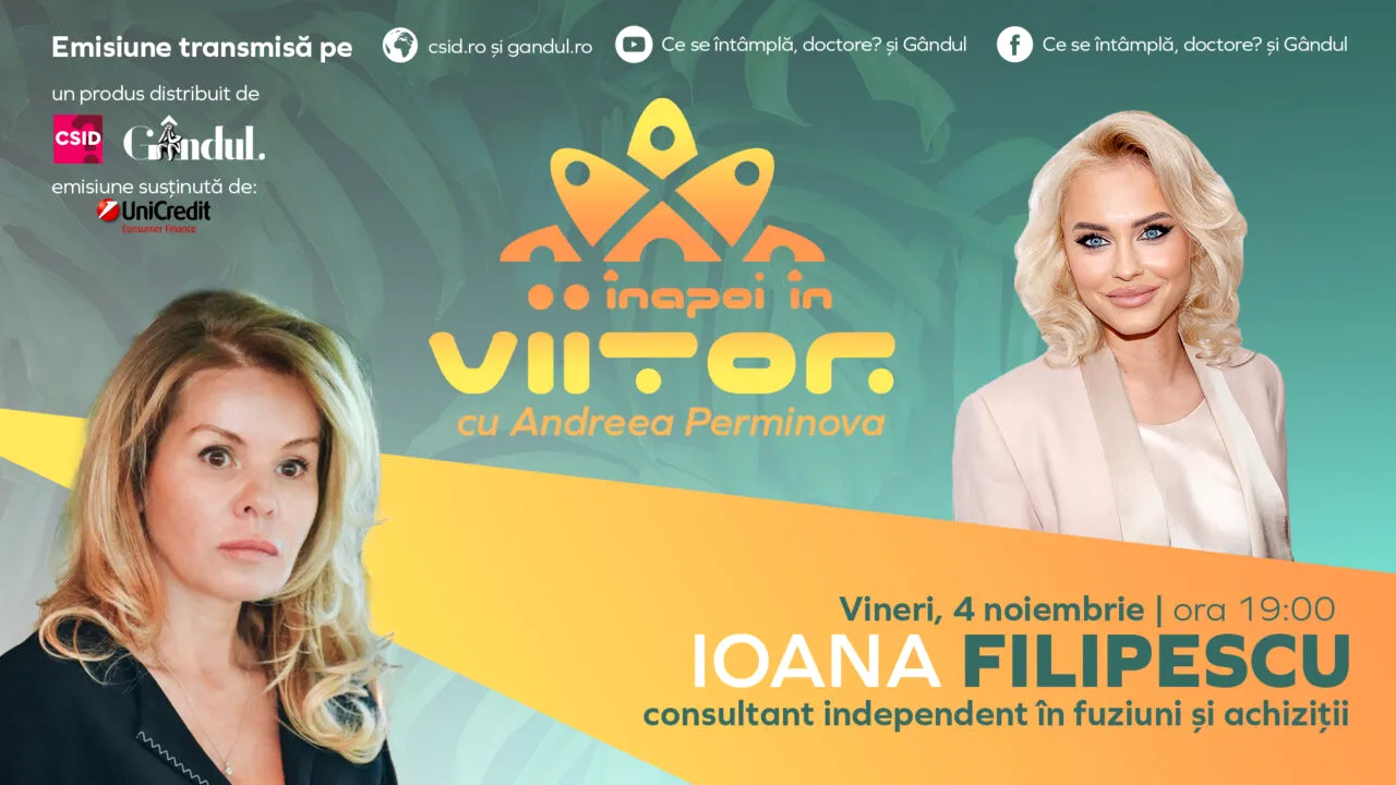 Ioana Filipescu este invitată la ,,Înapoi în viitor’’, vineri, 4 noiembrie, de la ora 19:00