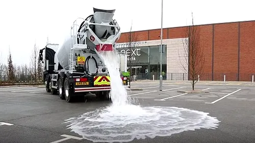 VIDEO. Cum arată asfaltul care „înghite peste patru mii de litri de apă pe minut
