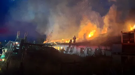 FOTO | Incendiu la un depozit de mobilier din județul Timiș. Aproape 30 de pompieri se luptă cu flăcările, care au cuprins o suprafață de aproximativ 900 de metri pătrați