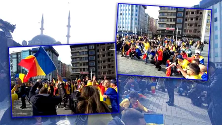 Românii fac spectacol pe străzile din Istanbul, înainte de Turcia - România. Fanii s-au strâns în Piața Taksim