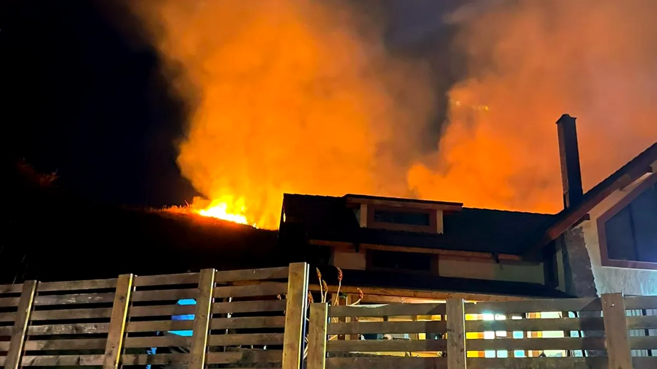 VIDEO | Târgoviște: Incendiu de proporții în apropierea Mănăstirii Dealu. Focul s-a apropiat de locuințele din zonă