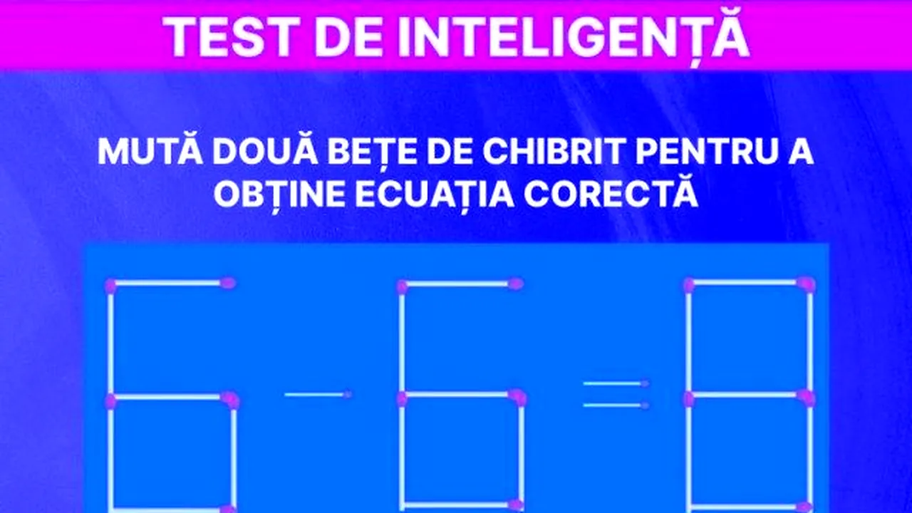 TEST IQ | Mută două bețe de chibrit pentru a obține ecuația corectă