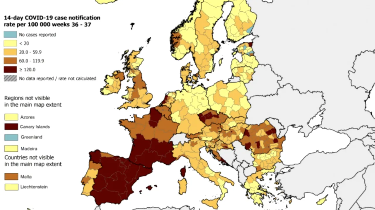 Harta care dovedește cât de gravă este evoluția pandemiei în România în raport cu celelalte țări UE. Primul loc la rata deceselor