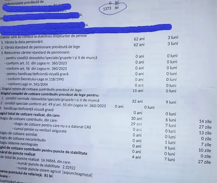 A primit o pensie de doar 1.373 de lei / foto: Casa de Pensii