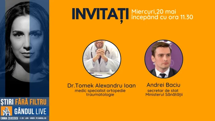 Invitații Emmei Zeicescu la ediția Gândul LIVE de miercuri, 20 mai, de la ora 11.30