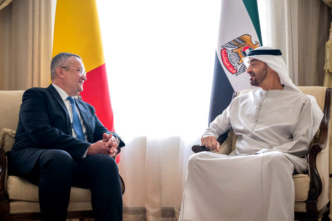 Premierul Nicolae Ciucă a avut o întrevedere cu şeicul Mohamed bin Zayed Al Nahyan, preşedintele Emiratelor Arabe Unite (EAU) / Sursa foto: Guvernul României