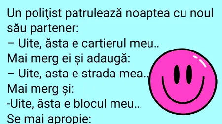 BANCUL ZILEI | Un polițist patrulează noaptea cu noul lui partener