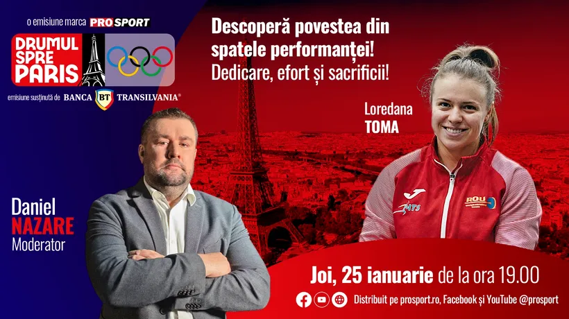 Loredana Toma, campioană europeană și mondială la haltere, este invitata emisiunii „Drumul spre Paris” de joi, 25 ianuarie, de la ora 19:00.