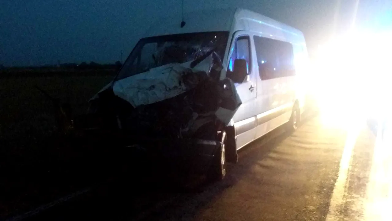 Microbuz cu șapte persoane, lovit de tren în județul Timiș