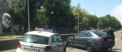 INCIDENT. Mașină a Poliției Rutiere, făcută praf, de un șofer, în timpul unei acțiuni de verificare a declarațiilor pe propria răspundere!