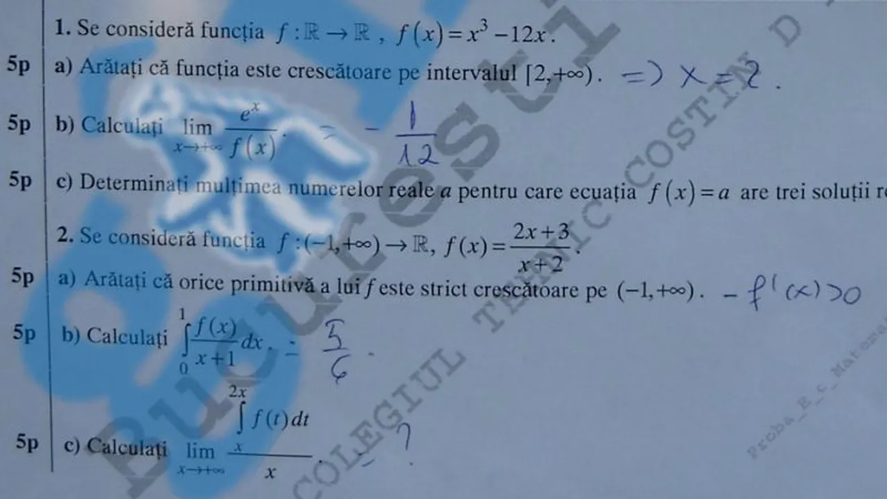 BAREM BAC MATEMATICĂ 2012 M1 ȘI M2
